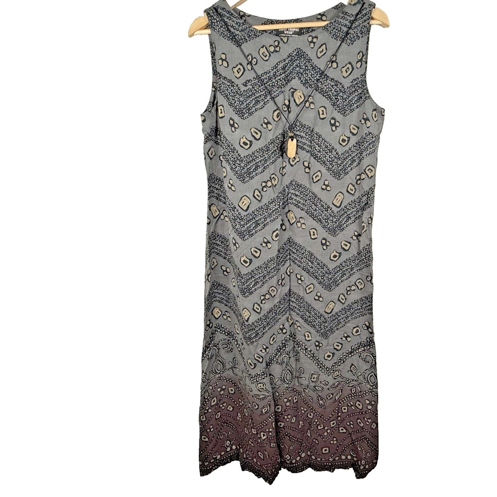 Vintage SAINT TROPEZ WEST Carole Little Dress SZ 14 Gray Tan Long Maxi Rayon USA